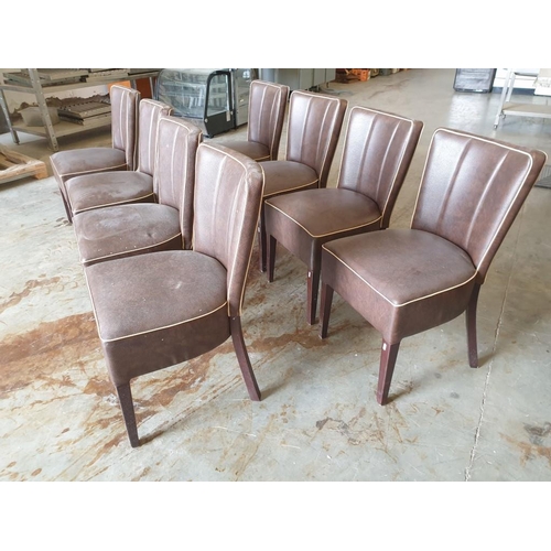 482 - Set of 8 x Brown Leatherette Padded Dinning Chairs with Cream Piping and Dark Wood Colour Legs (8)