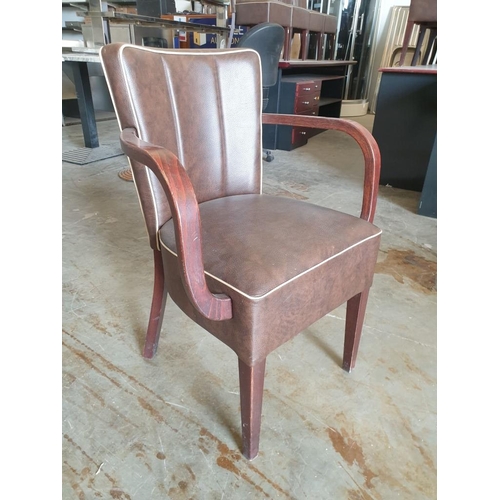 483 - Brown Leatherette Dinning Armchair with Cream Piping and Black Colour Legs