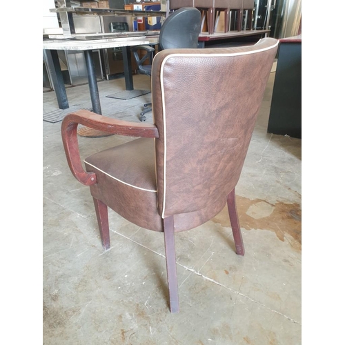 483 - Brown Leatherette Dinning Armchair with Cream Piping and Black Colour Legs