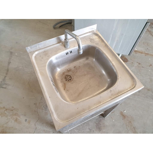 486 - Stainless Steel Hand Wash Basin on Stand with Lower Shelf and Mixer Tap (50cm x 50cm x 85cm)