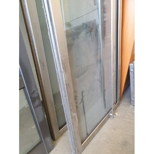 587 - Pair of Heavy Silver Colour Aluminium Double Glazed Doors with Metal Bar and Wood Push / Pull Handle... 