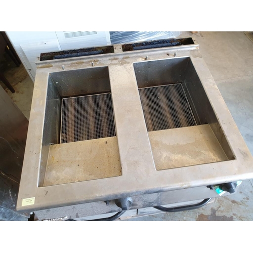 589 - Mareno Stainless Steel Double Deep Fat Fryer (80cm x 74cm x 87cm) (A/F Back Legs Cut)