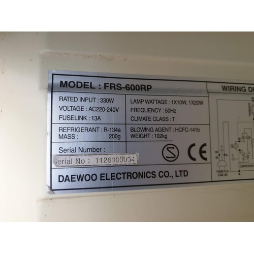 595 - Daewoo Glass Fronted Fridge, FRS-600RP (74cm x 80cm x 203cm) *Working when Lotted*