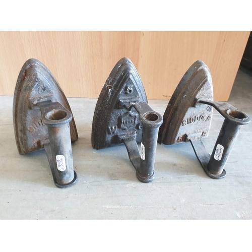 606 - Antique Cast Iron Cobblers Shoe Last (or Door Stop) Together with 3 x Cast Iron Flat Irons (4)