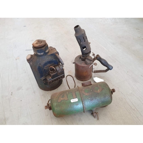 618 - Vintage Copper Burner, Lawn Mower Petrol Tank and Bottle Jack (3)