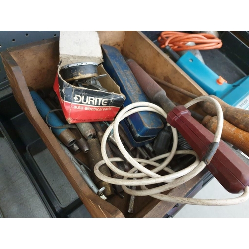 624 - Assorted Tools inc Hot Air Gun (Un-Tested) Box of Wood Drills Soldering Iron & Hole Punches etc