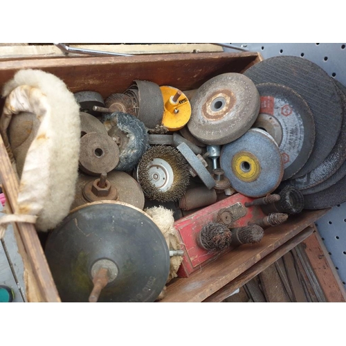 625 - Wooden Box of Files and Box of Angle Grinder Discs and Brushes (2)