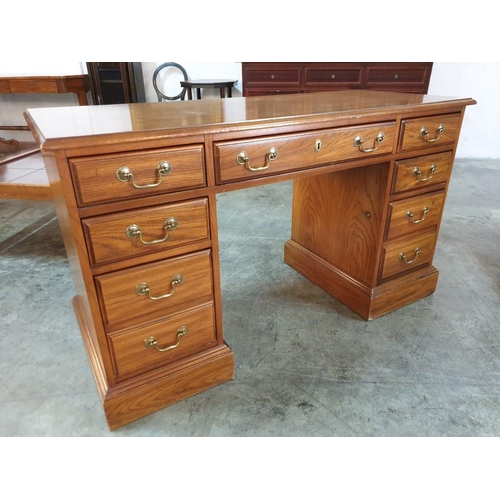 66 - Antique Style 9 - Drawer Twin Pedestal  Kneehole Writing Desk or Dressing Table (132cm x 56cm x 77cm... 