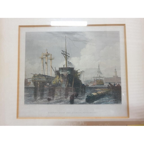 73 - 2 x Framed Engraving; Jarrow on the Tyne, Durham and Rigging Hulk and Frigate, Portmouth (2)