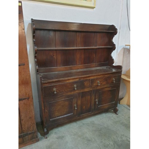 327 - Vintage Solid Wood Sideboard Dresser with Plate Racks, 2 - Drawers and 2 x Cupboard (132cm x 37cm x ... 