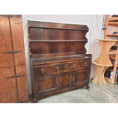 327 - Vintage Solid Wood Sideboard Dresser with Plate Racks, 2 - Drawers and 2 x Cupboard (132cm x 37cm x ... 