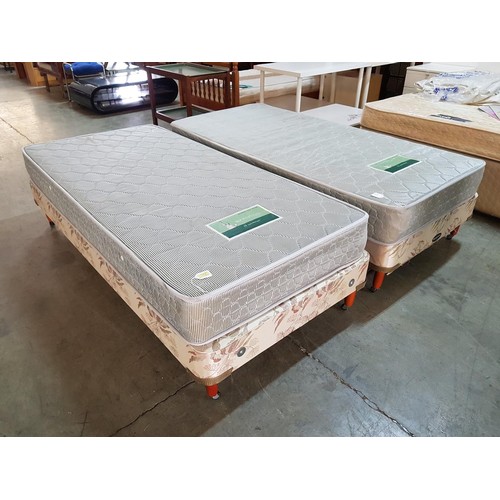 329 - 2 x Single Beds with Divan Base on Legs and Mattresses (2), (190cm x 90cm each)