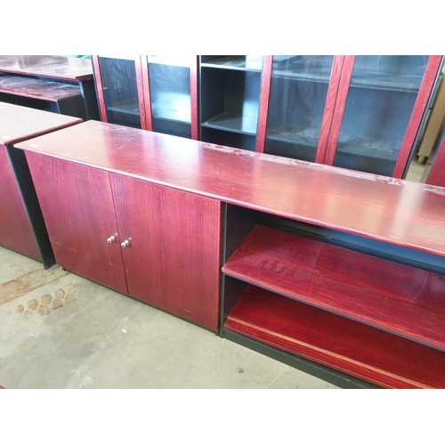 808 - Dark Wood Side Board / Office Cupboards & Shelves (302cm x 48cm x 75cm Overall)