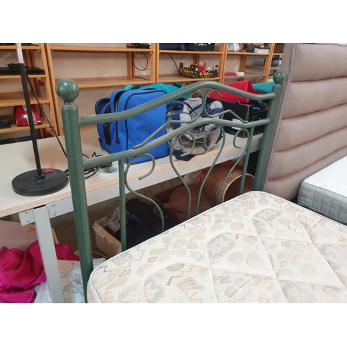 810 - Single Bed with Green Metal Frame and Mattress (Approx 190cm x 105cm)