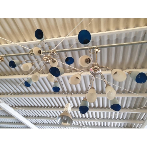 812 - Pair of Modern Ceiling Lights; 8 - Spot, Silver Colour with Blue & White Tone Shades (2)