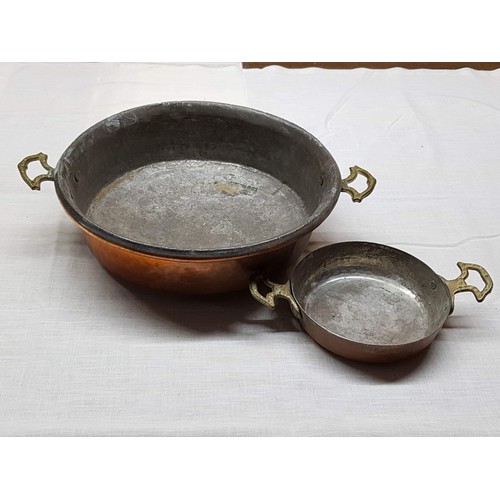 837 - Vintage Traditional Mediterranean Copper Pots with Brass Handles, Large (Ø28cm, 0.82gr) and Small (Ø... 