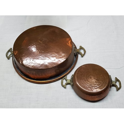 837 - Vintage Traditional Mediterranean Copper Pots with Brass Handles, Large (Ø28cm, 0.82gr) and Small (Ø... 