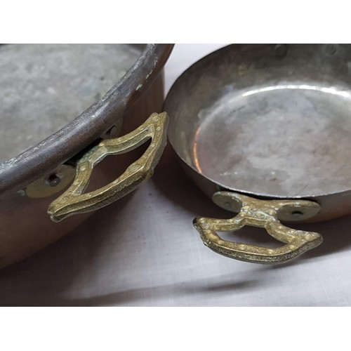 837 - Vintage Traditional Mediterranean Copper Pots with Brass Handles, Large (Ø28cm, 0.82gr) and Small (Ø... 