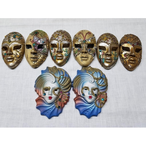 839 - Collection of 8 x Mini Carnival Masks / Wall Ornaments (6 x 9cm x 5cm & 2 x 10cm x 8cm)