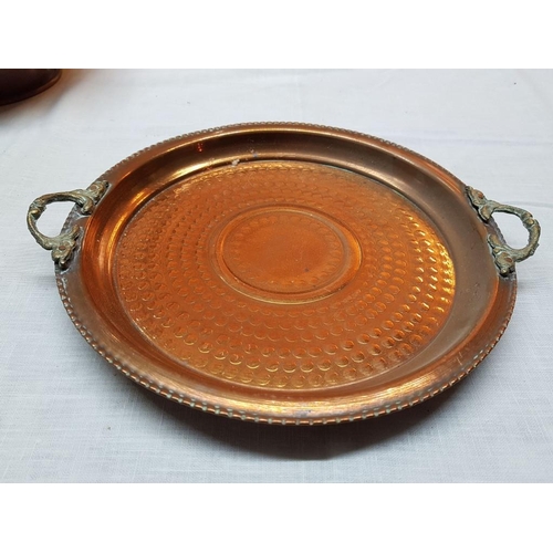 841 - Vintage Style Traditional Mediterranean Copper Dish (Ø23cm) and Tray with Decorative Brass Handles (... 