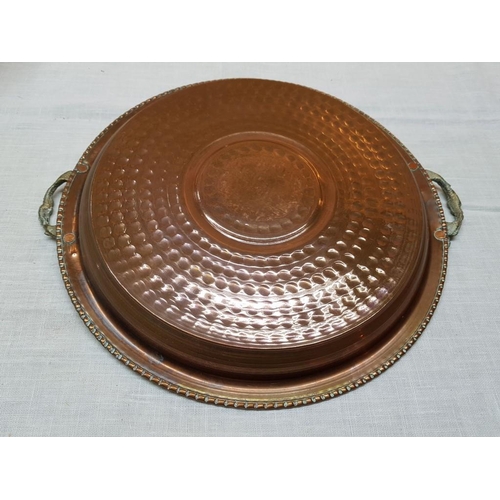 841 - Vintage Style Traditional Mediterranean Copper Dish (Ø23cm) and Tray with Decorative Brass Handles (... 