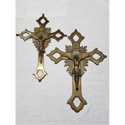 844 - Pair of Brass Decorative Cross with Jesus (28cm x 20cm and 30cm x 21.5cm)