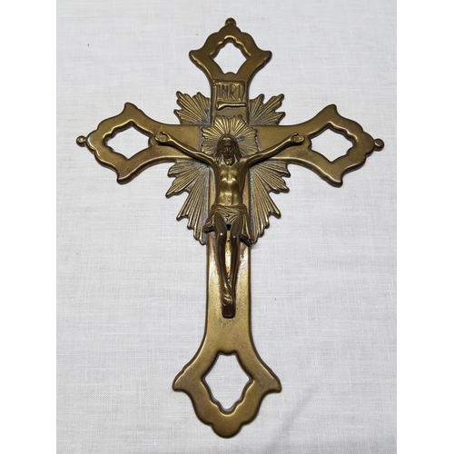 844 - Pair of Brass Decorative Cross with Jesus (28cm x 20cm and 30cm x 21.5cm)