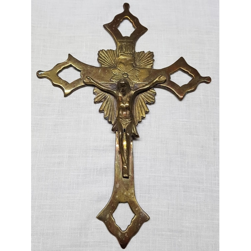 844 - Pair of Brass Decorative Cross with Jesus (28cm x 20cm and 30cm x 21.5cm)