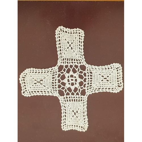 845 - Lefkara Style Cotton Lace Hand Made Cross in Frame (Cross 18cm x 18cm, Frame 29.5cm x 29.5cm)