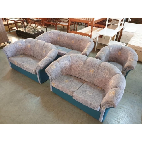 334 - Blue Patterned Fabric 4 - Piece Sofa Set Comprising Matching 3 - Seater, 2 x 2 -Seater and Armchair ... 