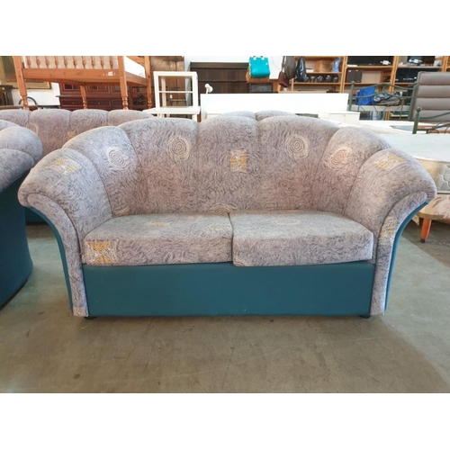 334 - Blue Patterned Fabric 4 - Piece Sofa Set Comprising Matching 3 - Seater, 2 x 2 -Seater and Armchair ... 