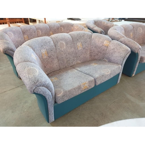 334 - Blue Patterned Fabric 4 - Piece Sofa Set Comprising Matching 3 - Seater, 2 x 2 -Seater and Armchair ... 