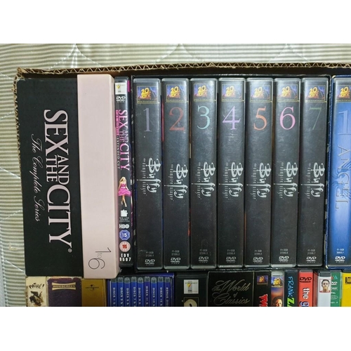 341 - Large Box with Qty of DVD's inc; Box Sets Angel, Buffy the Vampire Slayer, Sex in the City Little Br... 