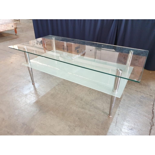 347 - 2 - Tier Glass Coffee Table with Chrome Legs (120cm x 60cm x 45cm)