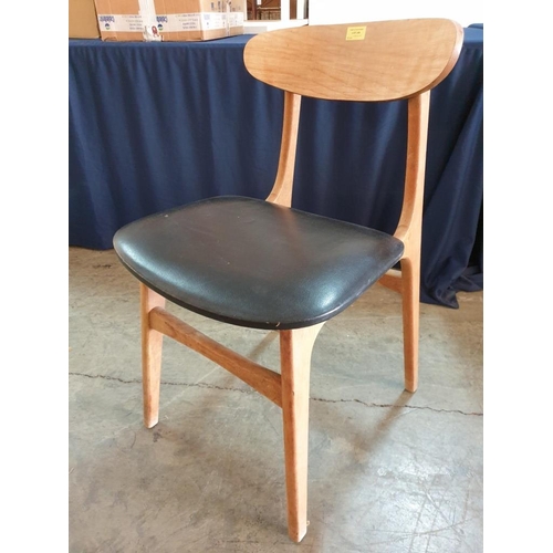 348 - Vintage Solid Wood Dinning Chair with Curved Back Rest and Black Vinyl Padded Seat