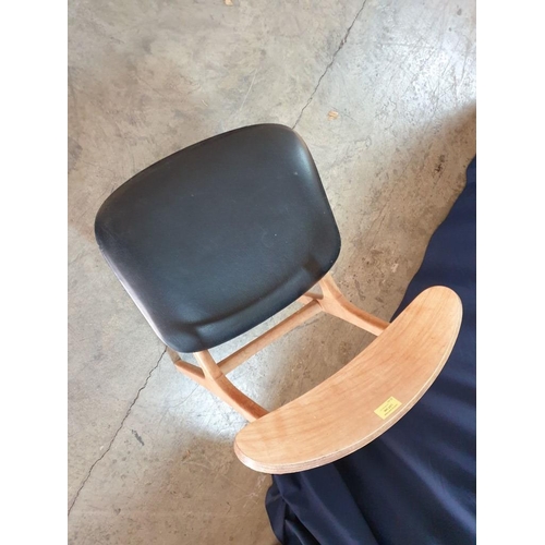 348 - Vintage Solid Wood Dinning Chair with Curved Back Rest and Black Vinyl Padded Seat