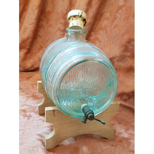 376 - Small Glass Wine Barrel on Wooden Stand