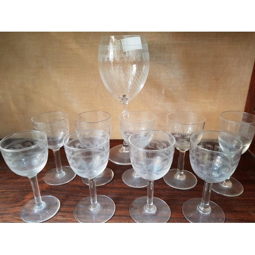 439 - Vintage Engraved Various of Glasses (x10)