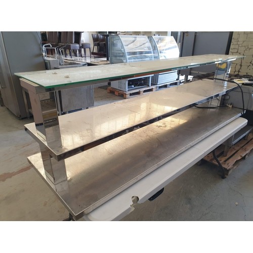 499A - Stainless Steel 2 - Tier Food Plating / Shelves with Lights & Glass Top (200cm x 60cm x 58cm Overall... 