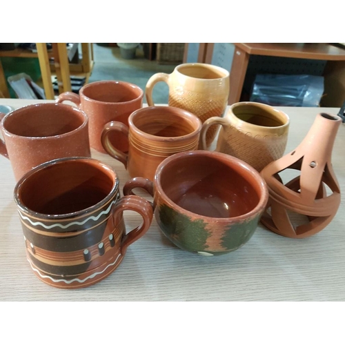 447 - Collection of Terracotta Country Style Jumbo Mugs (x7)