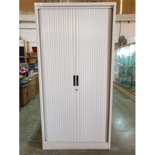 81 - Light Grey Metal Office Tool Storage or Filling Cabinet with Roller Shutter Doors and 7 - Internal M... 