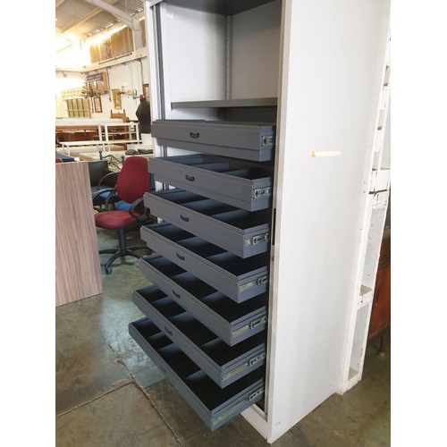 81 - Light Grey Metal Office Tool Storage or Filling Cabinet with Roller Shutter Doors and 7 - Internal M... 