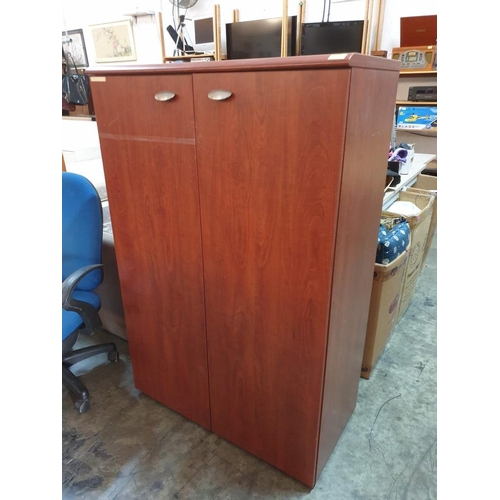 82 - Dark Wood Office Cupboard with 2 - Internal Shelves (90cm x 45cm x 139cm)