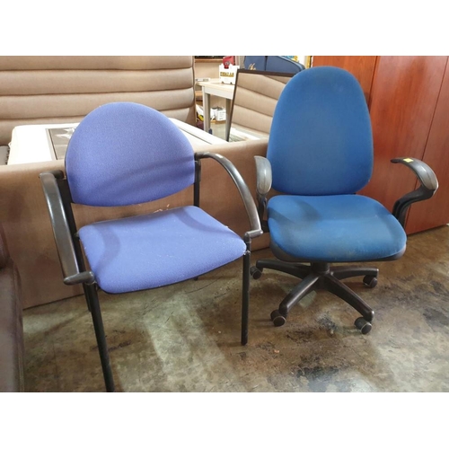 84 - Blue Fabric Office Swivel Chair (A/F Back Rest Broken) Together with Blue Fabric Chair (2)