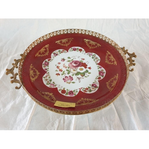 103 - Decorative Schumann (Bavaria) Serving Plate with Red Border Floral & Gold Decoration Twin Handles, 3... 