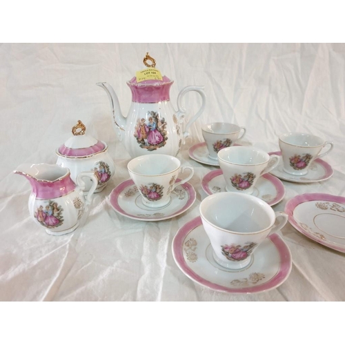 104 - Decorative Tea Set with Victorian Couple, Pink Band of Colour and Gold Trim (Made in Japan) Tea Pot,... 