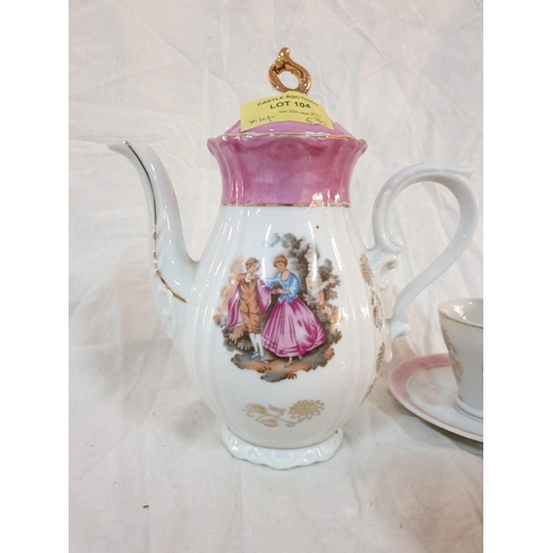 104 - Decorative Tea Set with Victorian Couple, Pink Band of Colour and Gold Trim (Made in Japan) Tea Pot,... 