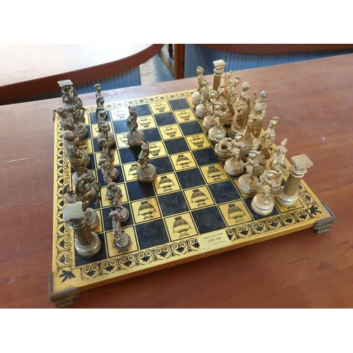 109 - Greek Theme Chess Set with Board (A/F Mixed or Missing Pieces) (36cm x 36cm)