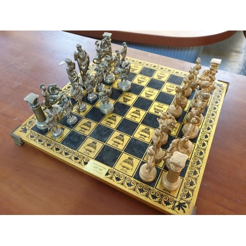 109 - Greek Theme Chess Set with Board (A/F Mixed or Missing Pieces) (36cm x 36cm)