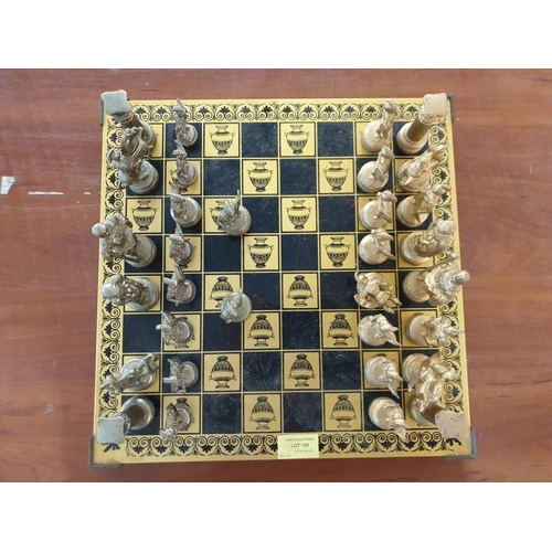 109 - Greek Theme Chess Set with Board (A/F Mixed or Missing Pieces) (36cm x 36cm)